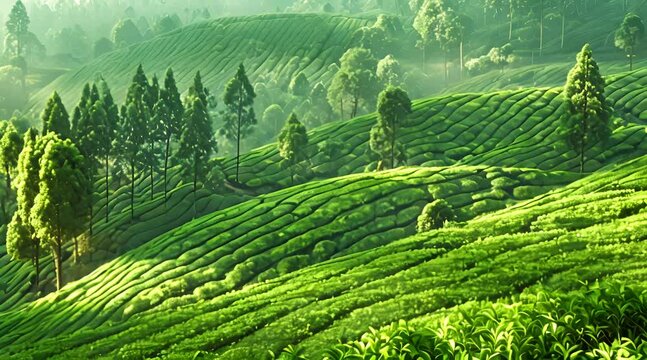 beautiful and beautiful mountain tea gardensgreen tea garden and very beautiful with views of the trees