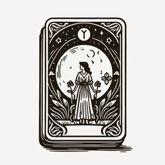 black and white illustration of the tarot card isolated on the white background