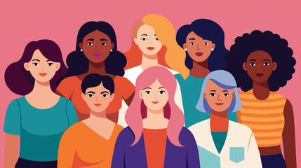 Diverse Group of Illustrated Women Standing Together