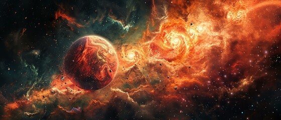A cosmic fruit bomb, detonating in space with a nebula of fruity colors - obrazy, fototapety, plakaty
