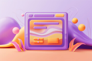 web interface 3d rendering illustration, orange and purple colors - obrazy, fototapety, plakaty