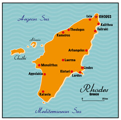 Simple vector map of the Greek island of Rhodes - 758076752