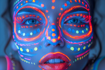 Woman with neon facepaint