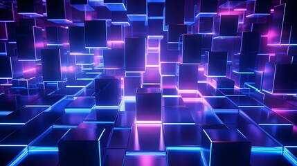 Obraz premium 3d rendering of purple and blue abstract geometric background. Scene for advertising, technology, showcase, banner, game, sport, cosmetic, business, metaverse. Sci-Fi Illustration. Product display