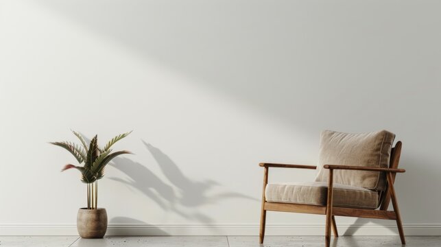 3d rendering, The interior has a armchair on empty white wall background