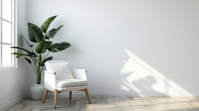 3d rendering, The interior has a armchair on empty white wall background