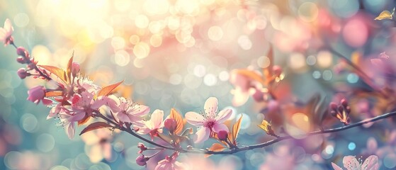 Vibrant spring blooms: abstract nature background with blossoming flowers in a serene landscape