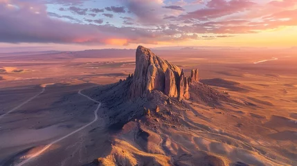 Poster Iconic shiprock: majestic landscape of new mexico's southwestern desert © Ashi