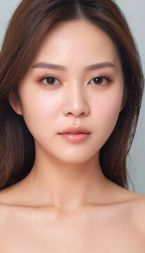 close-up portrait of a beautiful face asian woman with long hair  by generative AI