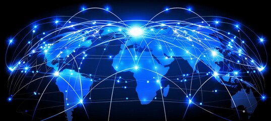 Global network coverage  earth embraced by innovative perceptron lines connecting worldwide - obrazy, fototapety, plakaty