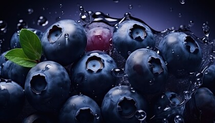 Blackberries with splashes and water drops on dark background - obrazy, fototapety, plakaty