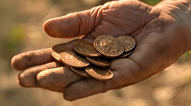 hand holding old gold coins
