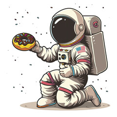 Astronaut Bring Donut Chocolate, Isolated Transparent Background Images