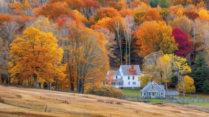 Fototapeta premium Vibrant autumn foliage blankets the scenic landscapes of new hampshire, new england