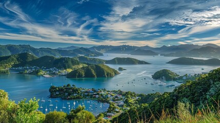 Lush new zealand landscape: majestic mountains and serene river scene