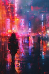 Fototapeta premium Abstract visions coalesce in the neon-lit matrix