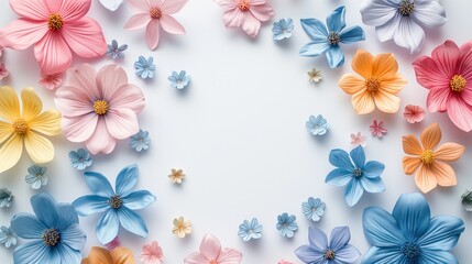 Colorful Floral Border. Spring Blossoms on a White Background.