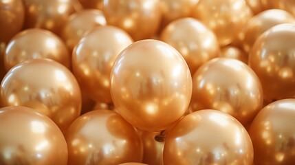 Inflatable soft gold helium balloons party background.