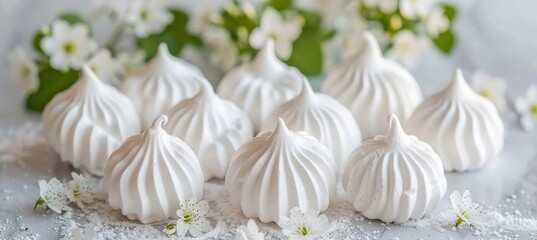 Professional food photography of delicious meringue cookies showcased on a stylish kitchen table