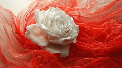 Ethereal Dance: White Rose Meets Passionate Silk Waves