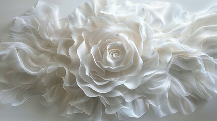 Ethereal Beauty. A Close-Up View of a Delicate White Rose Amidst Soft, Flowing Fabric Textures