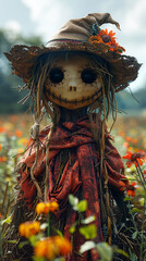 A scarecrow becomes a sage in a field where the crops tell the future with their patterns 3D render