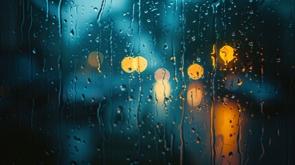 Night rain and water drop on window background - obrazy, fototapety, plakaty