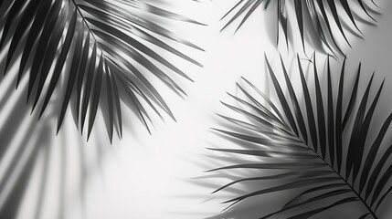 Abstract Shadow: Black and White Palm Leaf Shadow on a White Surface, Generative AI