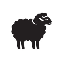 Silhouette and icon of sheep isolated on white background