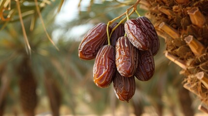 Obraz premium Organic Arabian Medjool ajwa dates on trees