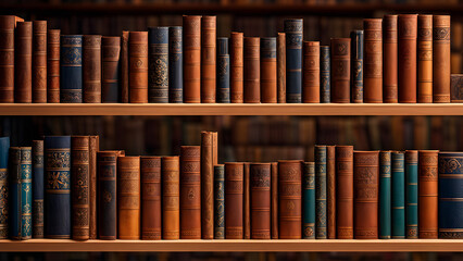 Library background, neat rows of books, ancient books, full of history
