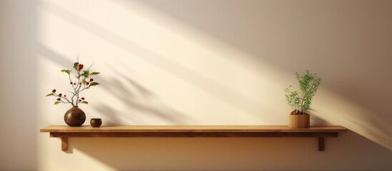 Empty wooden table and wall with shadow for your decor.