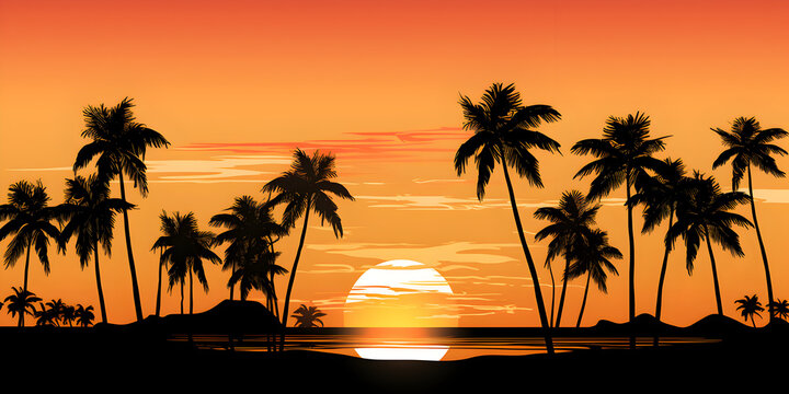 Beautiful Sunset on Summer background,Silhouette Coconut Palm Trees On Beach At Sunset .HD wallpaper