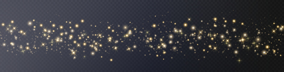 Obraz premium Gold glittering dots, particles, stars magic sparks. Glow flare light effect. Gold luminous points. Vector particles on transparent background.