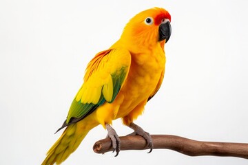 lovebird perched on a tree on white background