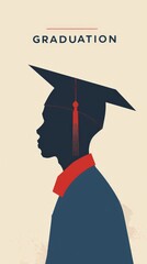 Elegant African American graduate profile with a classic cap and bold red accents