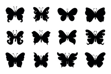Butterfly silhouettes. Monochrome butterflies silhouettes collection on white background
