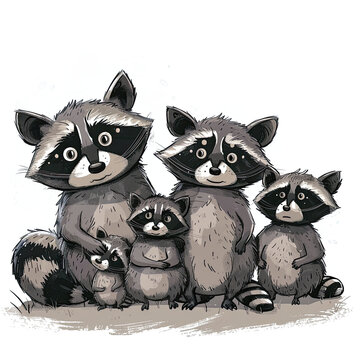 A Family Of Raccoons Outsmarting A Human, Isolated Transparent Background Images