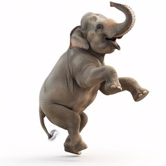 a baby elephant jumping on its hind legs