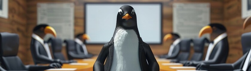 Penguin wearing a sleek suit - obrazy, fototapety, plakaty