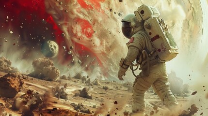 Space travelers encounter a civilization plagued by a deadly zombie virus blender - obrazy, fototapety, plakaty