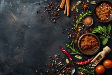 KS food background with spices and ingredients on black