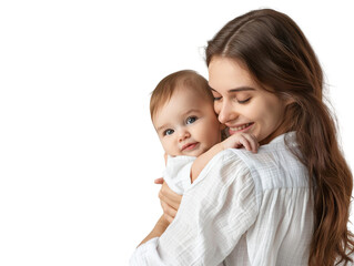 mother holding baby with love isolated on white background PNG