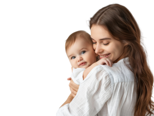 mother holding baby with love isolated on white background PNG