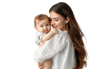 mother holding baby with love isolated on white background PNG