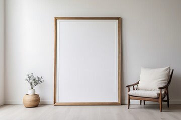 Fototapeta na wymiar modern living room with blank white wall frame on wall mockup.