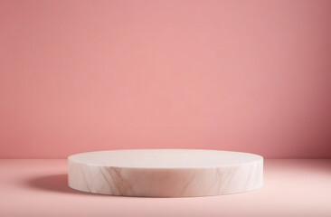 Round Podium for Cosmetic, Soap, Items Presentation. Abstract Minimal Geometric Pedestal. Cylinder One Form, Soft Shadow. Scene to Show Product, Object. Showcase, Display Case. Stand. Pink Backdrop