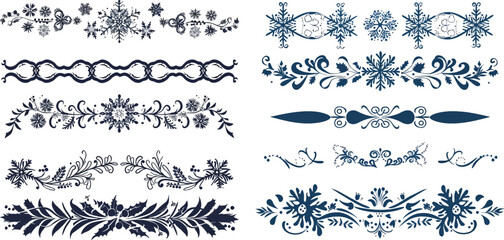 Hand drawn ornamental winter dividers - obrazy, fototapety, plakaty