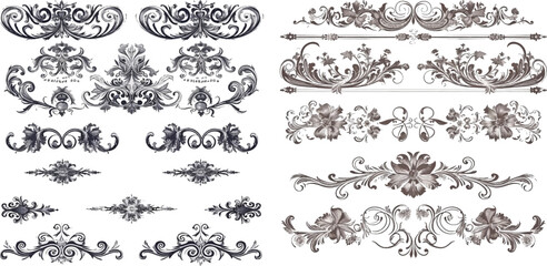 Vector set of ornate calligraphic vintage dividers and page decorations