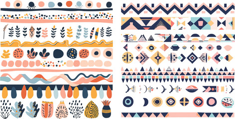 A set of pattern border line graphic illustrations in a combination of cute, colorful